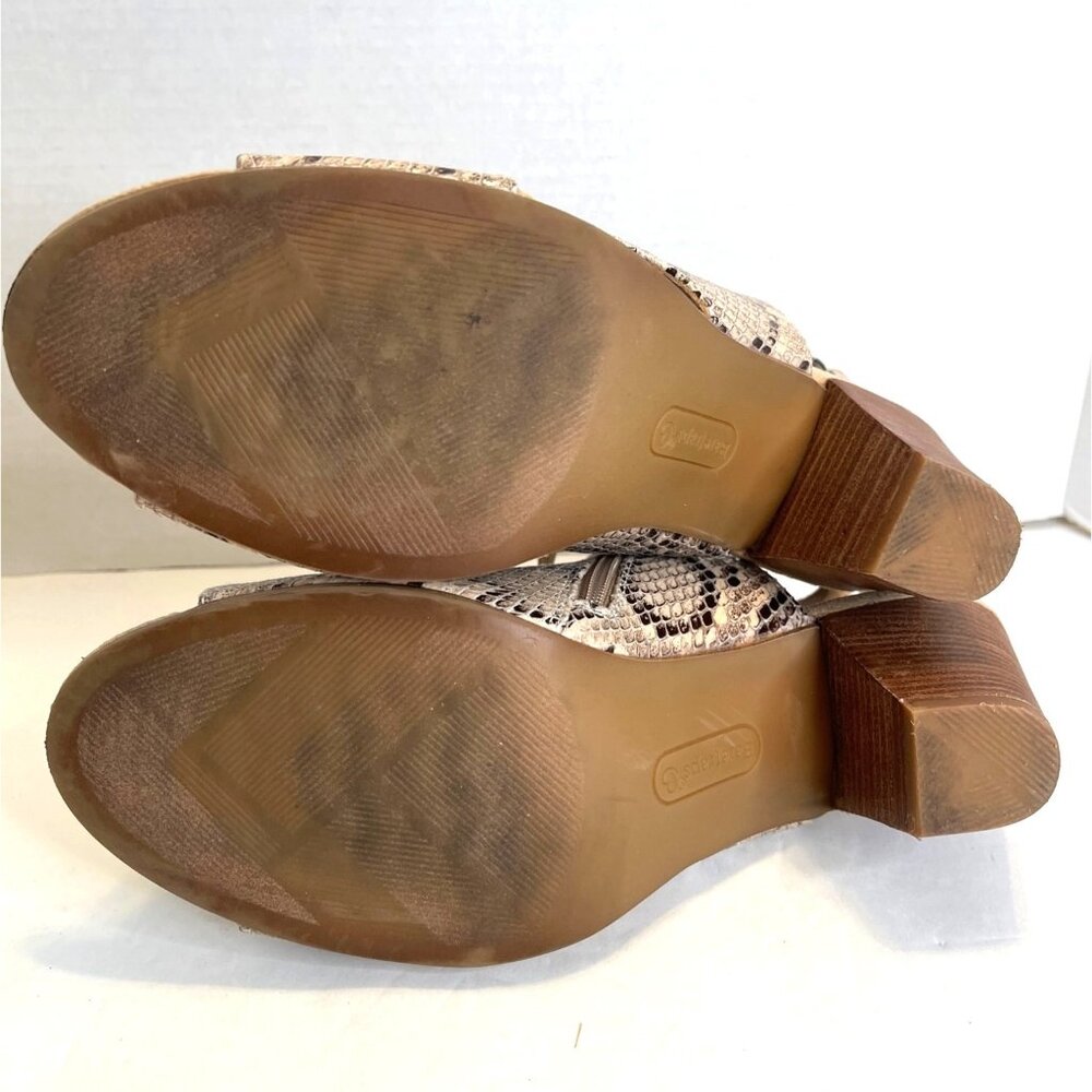 Snake Print Shoes Open Toe Fashion Classic Bootie Heel Sandals Brown Tan Sz 10M - Picture 13 of 16